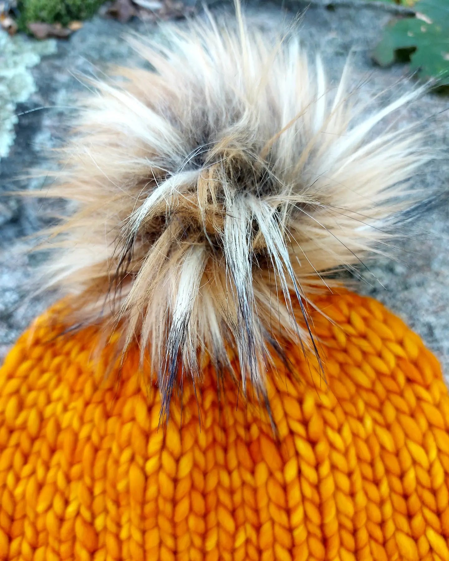Adult Hand Knit Toque SUNSET 100% Luxury Merino Wool Slouchy Winter Hat with Removeable Handmade Faux Fur Pompom