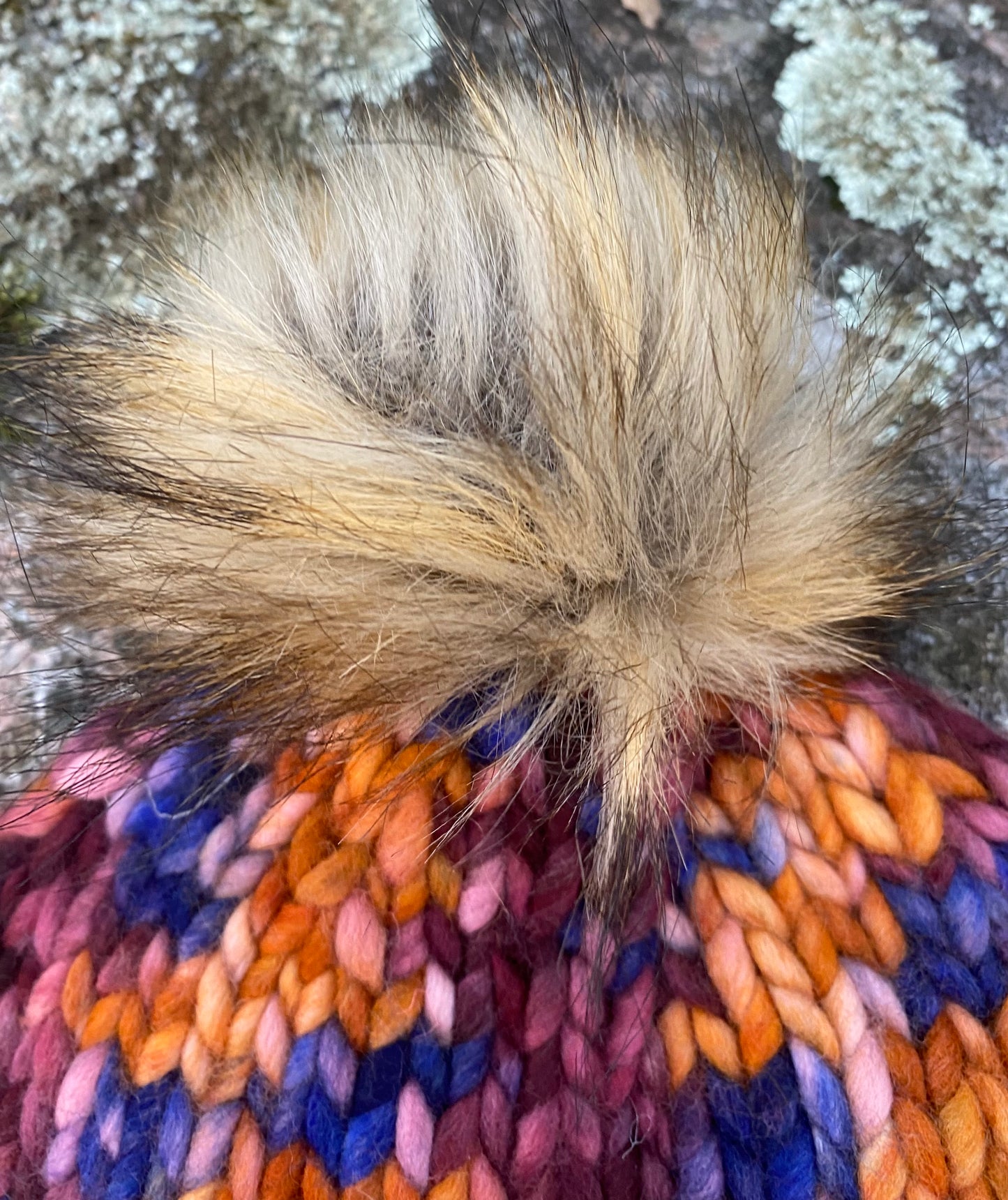 Adult Hand Knit Toque - XILOFONO 100% Luxury Merino Wool Slouchy Winter Hat with Faux Fur Pompom
