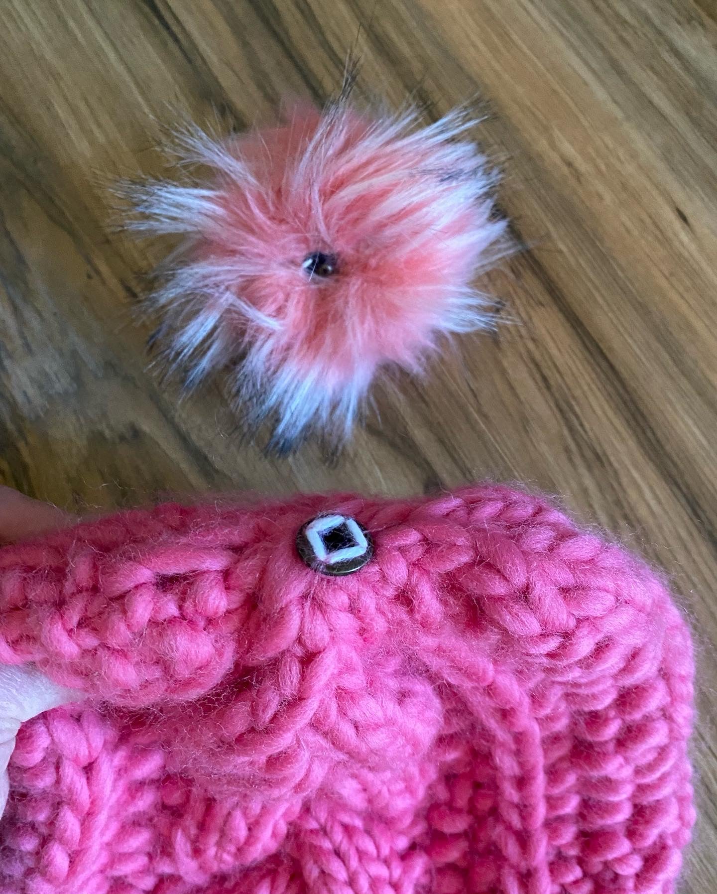 Adult Hand Knit Toque - Bulky Braided Beanie in Bubblegum Pink - 100% Peruvian Wool Hat with Faux Fur Pompom
