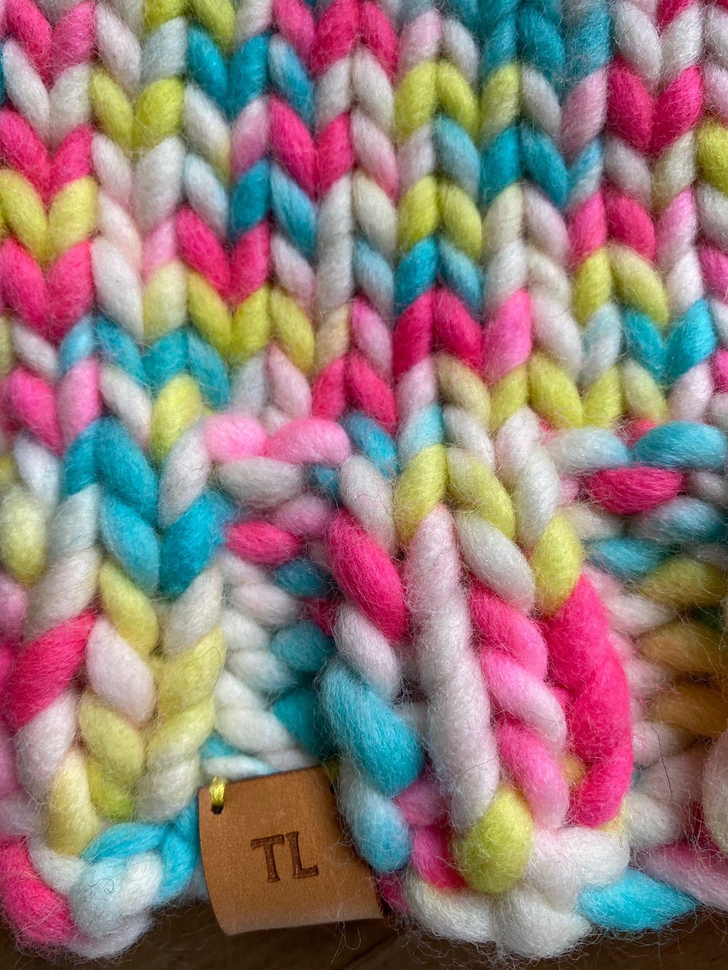 Adult Hand Knit Toque - Neon Marshmallow - 100% Peruvian Wool Hat with Removable Faux Fur Pompom