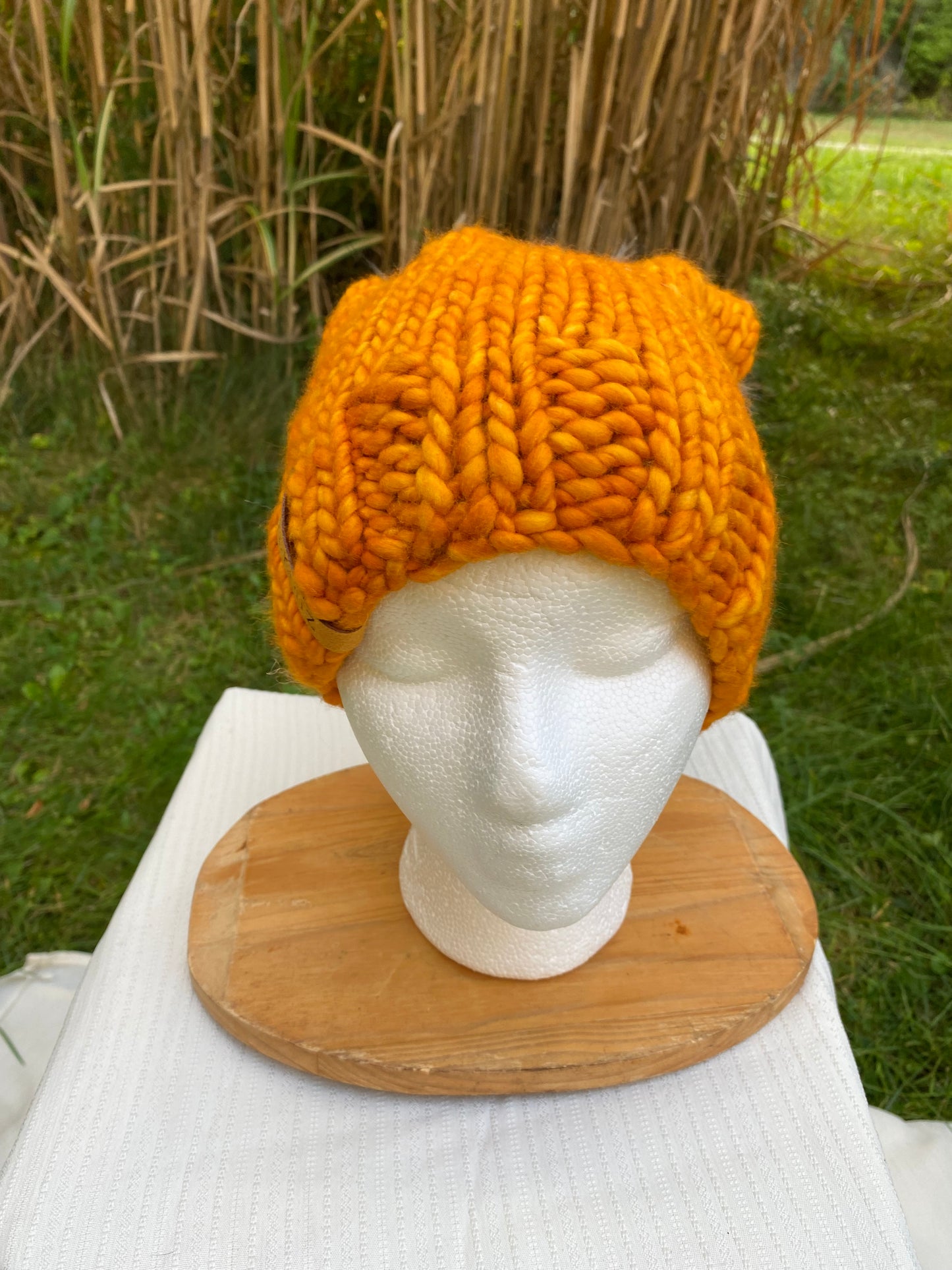 Adult Hand Knit Toque SUNSET 100% Luxury Merino Wool Slouchy Winter Hat with Removeable Handmade Faux Fur Pompom