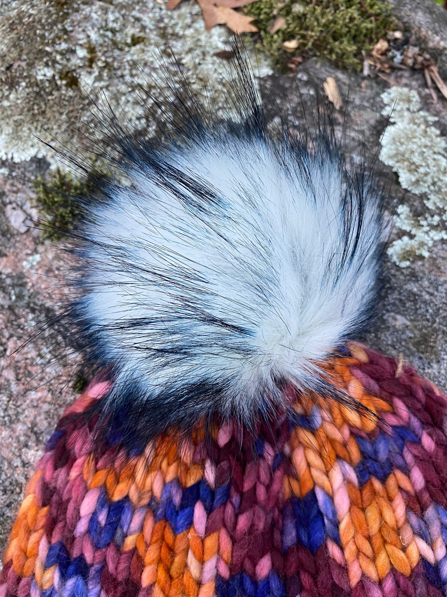 Adult Hand Knit Toque - XILOFONO 100% Luxury Merino Wool Slouchy Winter Hat with Faux Fur Pompom