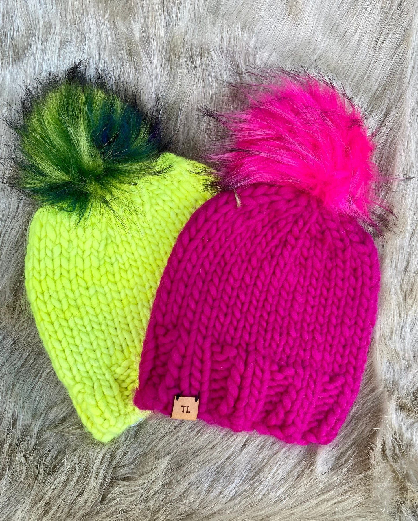 Hot Pink Toque - Luxury Knit Wool Hat - Child Winter Beanie with Interchangeable Snap On-off Faux Fur Pompom