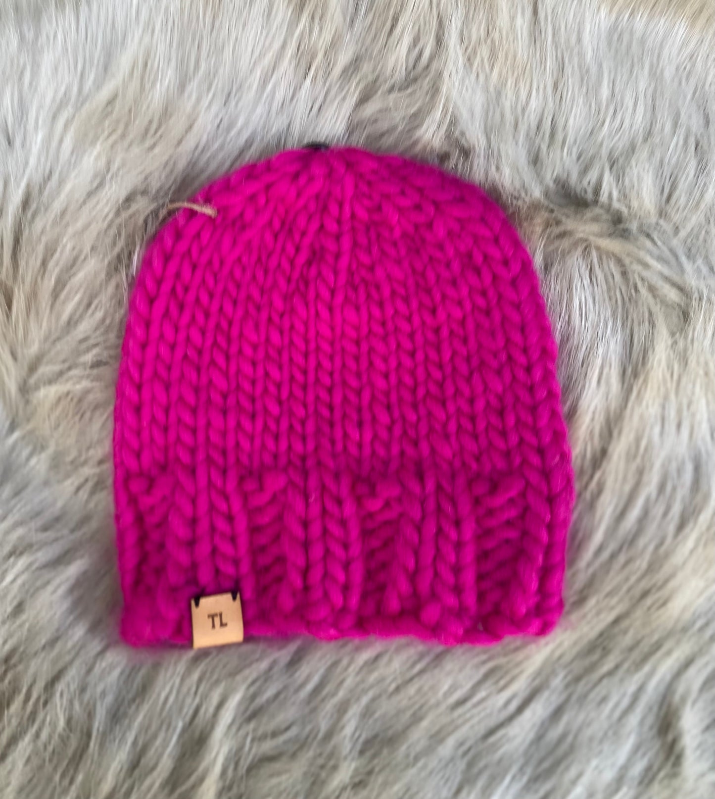 Hot Pink Toque - Luxury Knit Wool Hat - Child Winter Beanie with Interchangeable Snap On-off Faux Fur Pompom