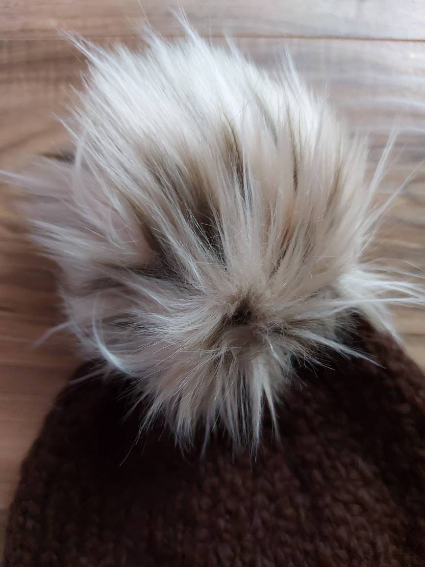 Adult Hand Knit Toque 100% Luxury Alpaca Wool Slouchy Winter Hat with Hand Made Faux Fur Pompom