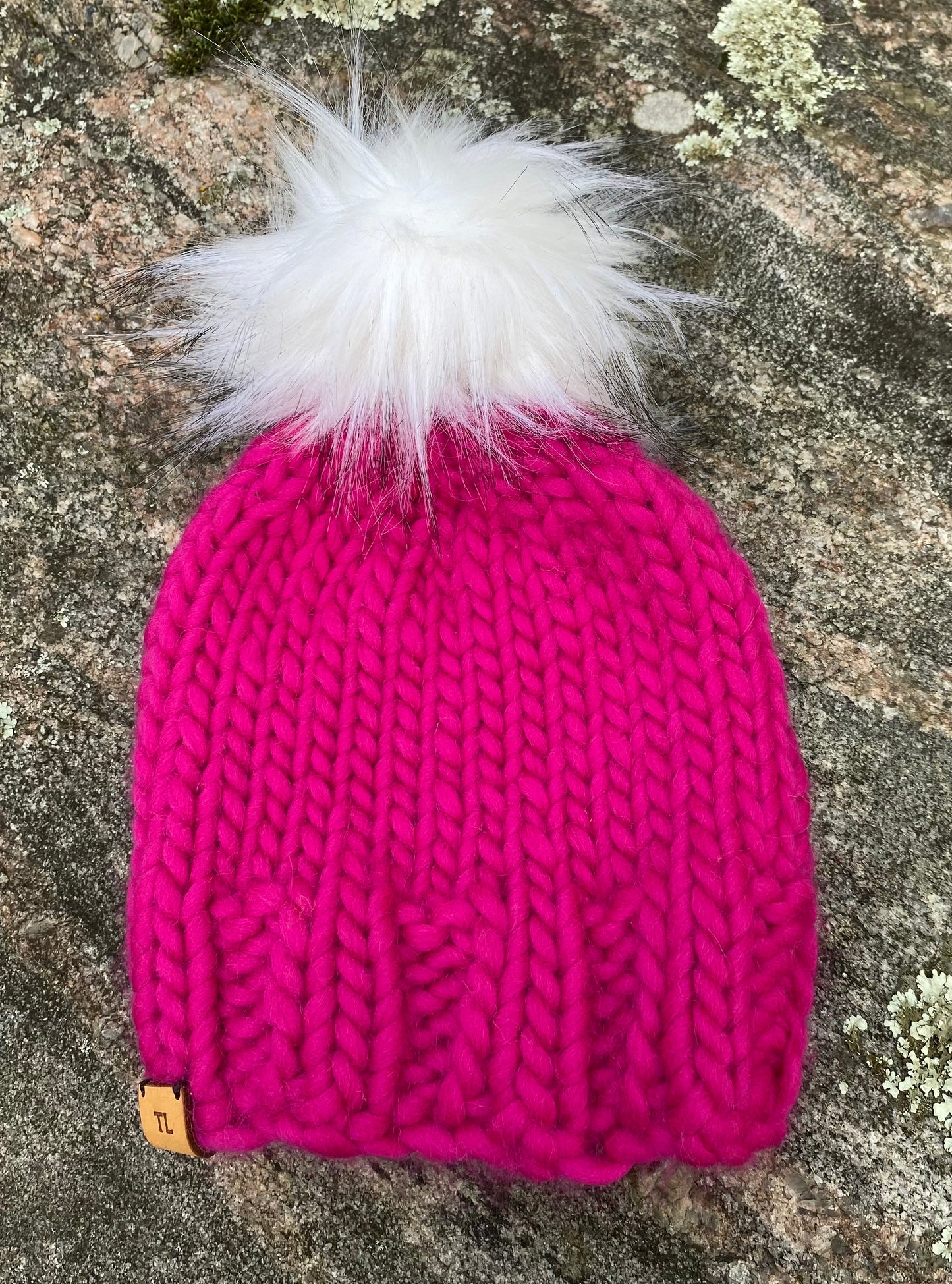 Hot Pink Toque - Luxury Knit Wool Hat - Child Winter Beanie with Interchangeable Snap On-off Faux Fur Pompom