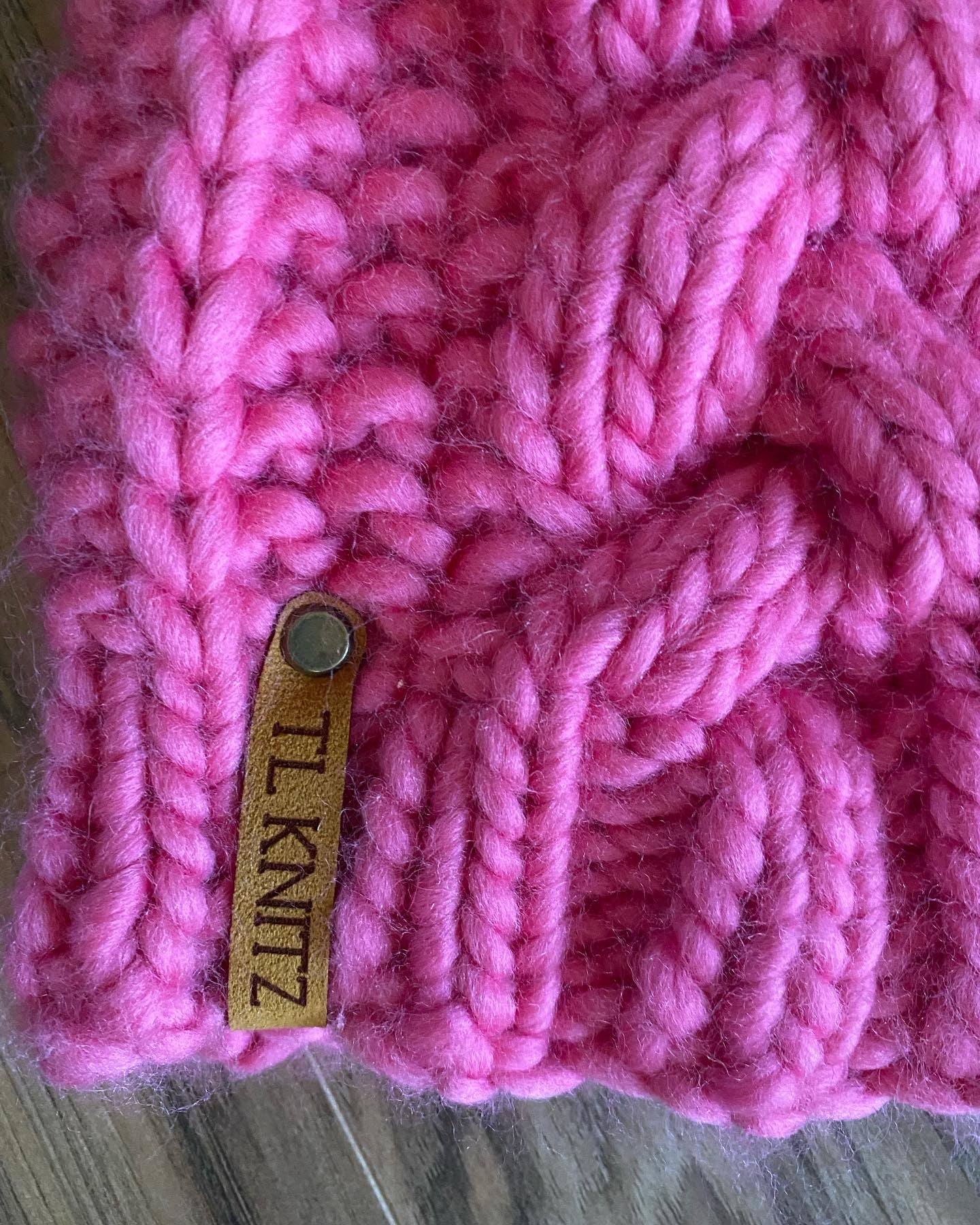 Adult Hand Knit Toque - Bulky Braided Beanie in Bubblegum Pink - 100% Peruvian Wool Hat with Faux Fur Pompom
