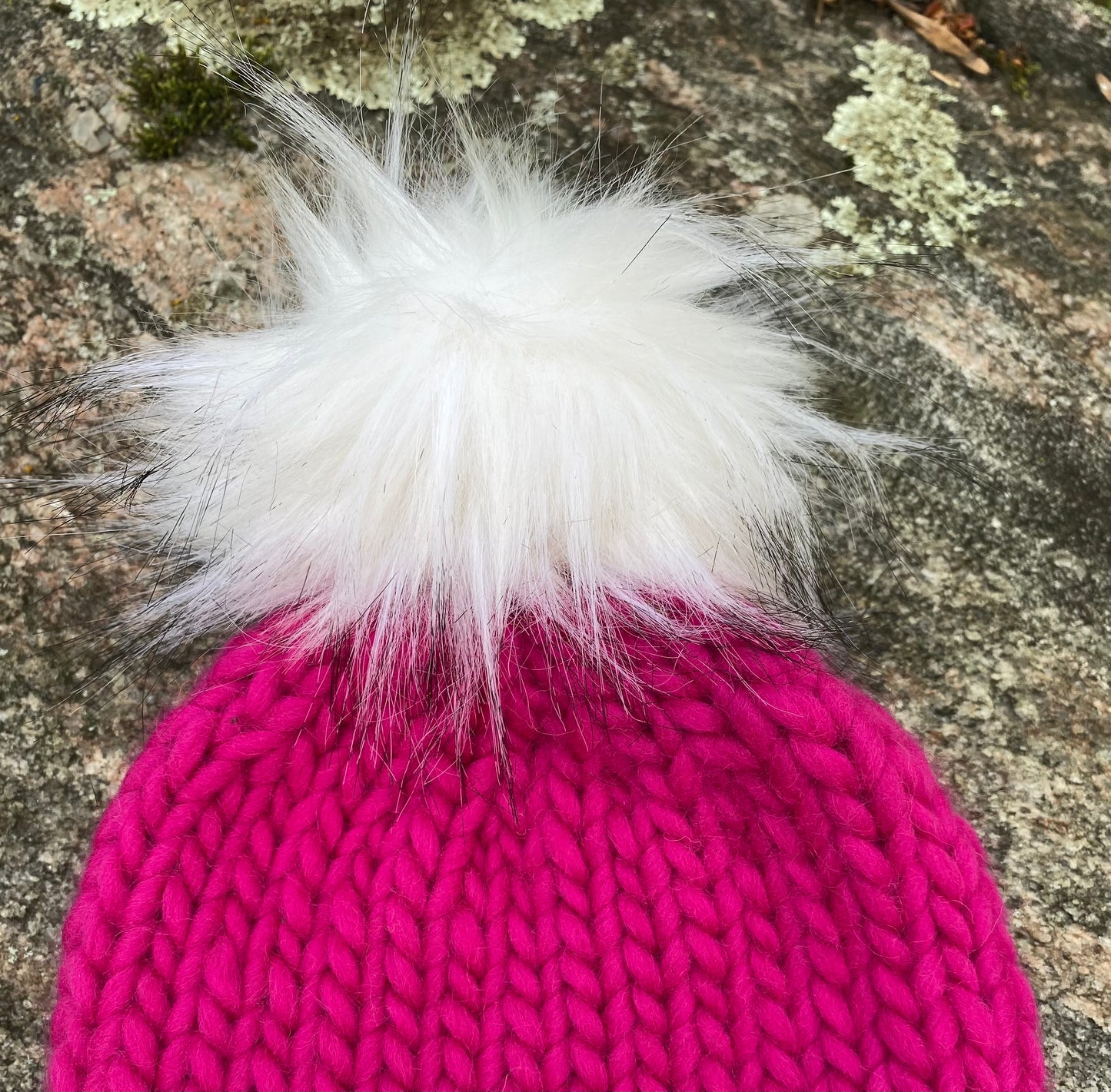Hot Pink Toque - Luxury Knit Wool Hat - Child Winter Beanie with Interchangeable Snap On-off Faux Fur Pompom