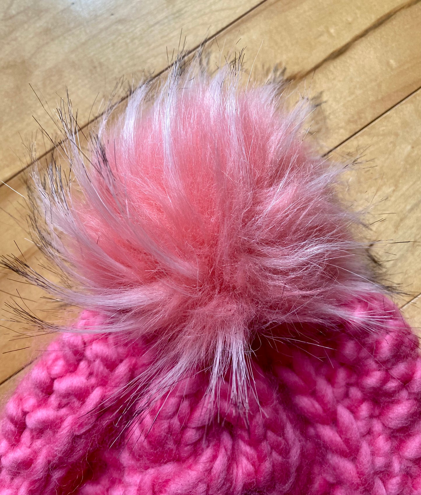 Adult Hand Knit Toque - Bulky Braided Beanie in Bubblegum Pink - 100% Peruvian Wool Hat with Faux Fur Pompom
