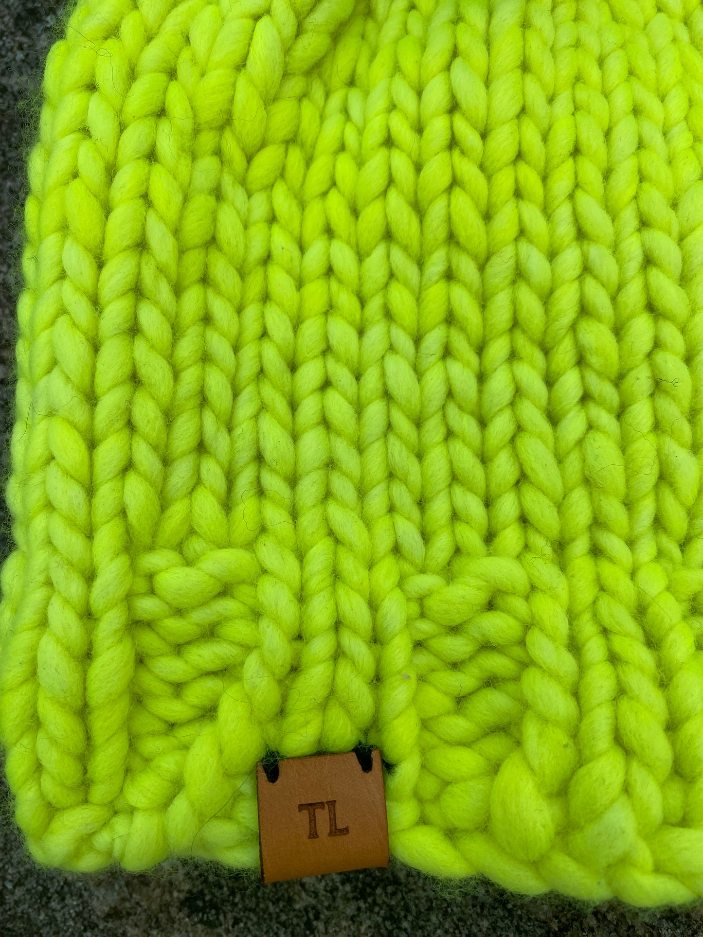 Fluorescent Yellow Child's Toque - Luxury Knit Wool Hat - Child Winter Beanie with Mulit-colour Faux Fur Pompom
