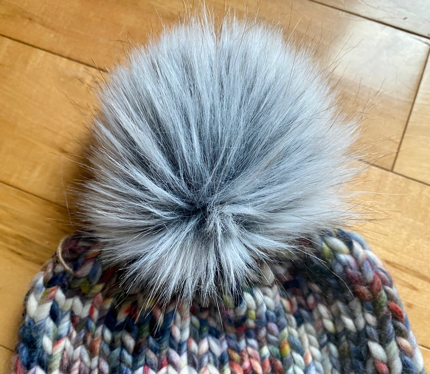 Adult Hand Knit Toque - TRUMPO - 100% Luxury Merino Wool Slouchy Winter Hat with Faux Fur Pompom