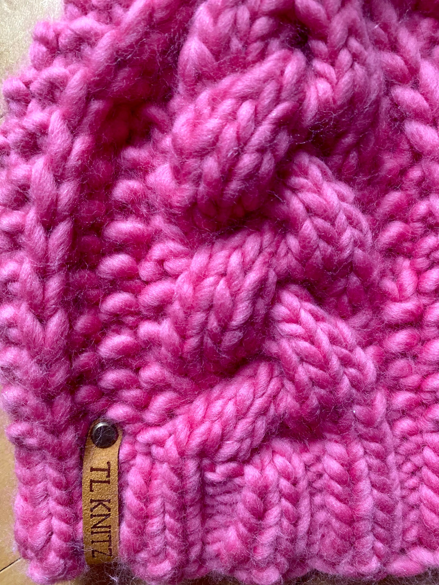 Adult Hand Knit Toque - Bulky Braided Beanie in Bubblegum Pink - 100% Peruvian Wool Hat with Faux Fur Pompom