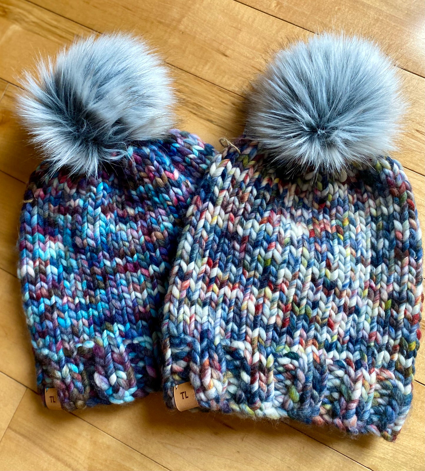 Adult Hand Knit Toque - TRUMPO - 100% Luxury Merino Wool Slouchy Winter Hat with Faux Fur Pompom