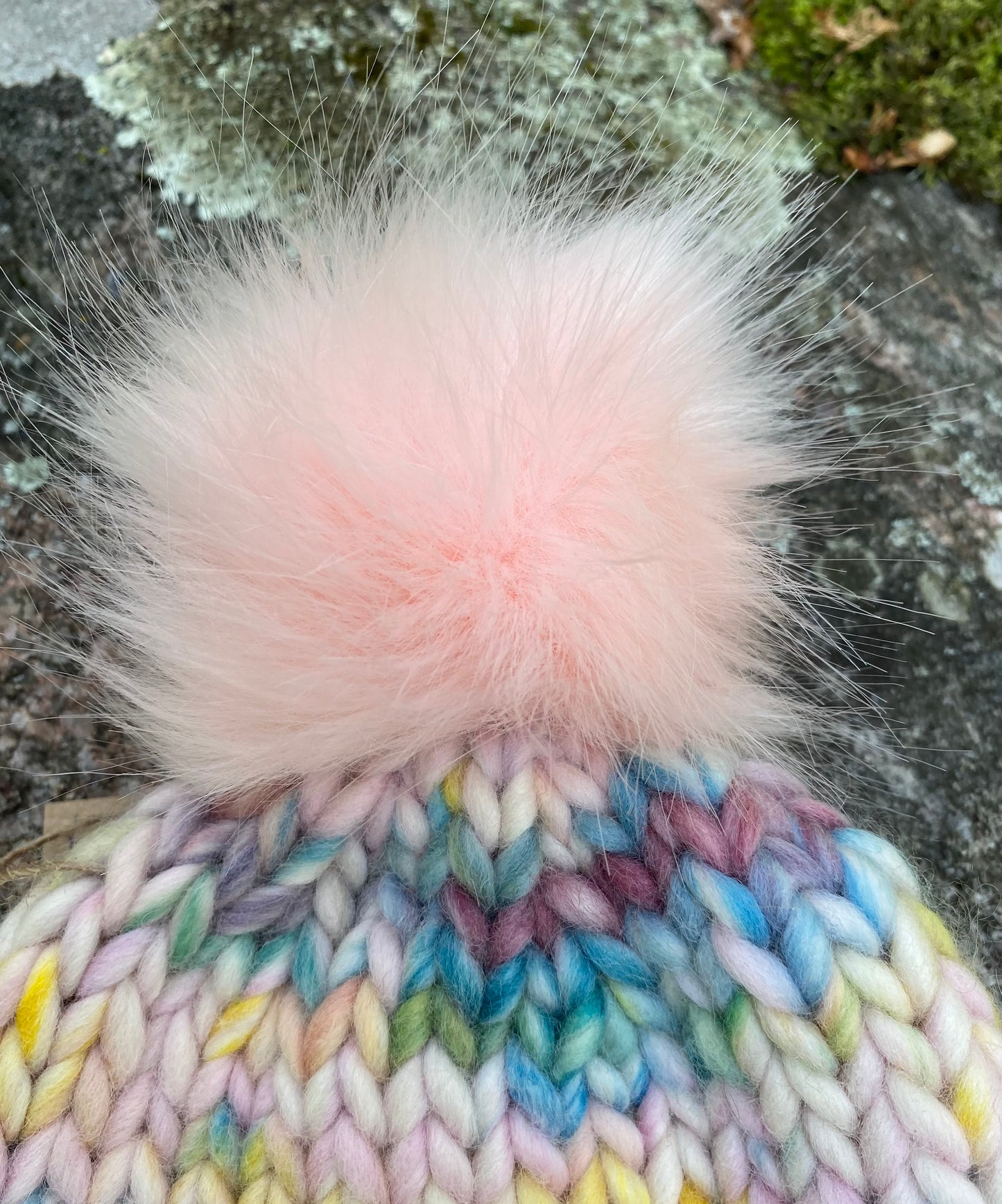 Adult Hand Knit Toque - Yarnicorn - 100% Peruvian Wool Hat with Faux Fur Pompom